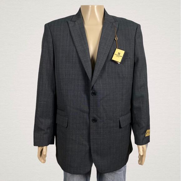 NEW Stacy Adams Gold Label Gray Plaid Suit Blazer Jacket Men's 44 44R Regular - Picture 1 of 10